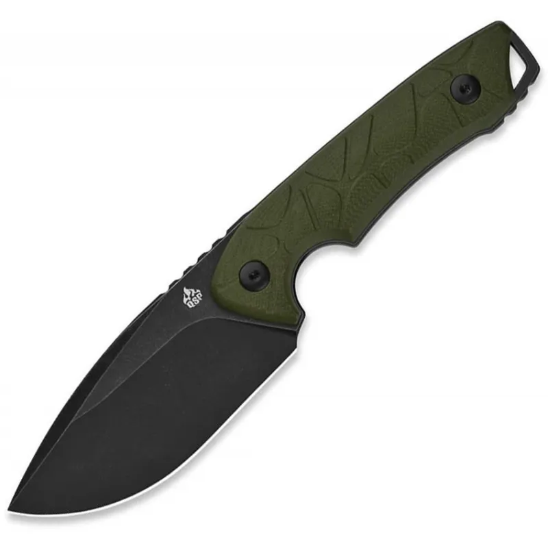 QSP Tiny Tots Fixed Blade Knife - 3.5" Black Stainless Steel DP Blade OD Green G10 Handle Cyclaire Knives and Tools