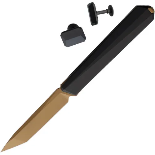 Remette Eligo UK EDC Double Detent Folding Knife with Free Cuff Links - 2.75" Copper Titanium Coated M390 Tanto Blade Black Titanium Handle