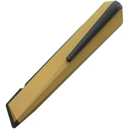 Remette Eligo UK EDC Double Detent Folding Knife with Free Cuff Links - 2.75" M390 Black Tanto Blade Gold Titanium Handle