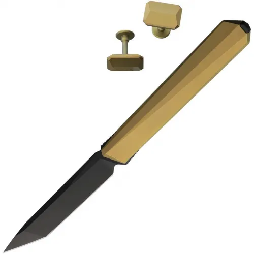 Remette Eligo UK EDC Double Detent Folding Knife with Free Cuff Links - 2.75" M390 Black Tanto Blade Gold Titanium Handle