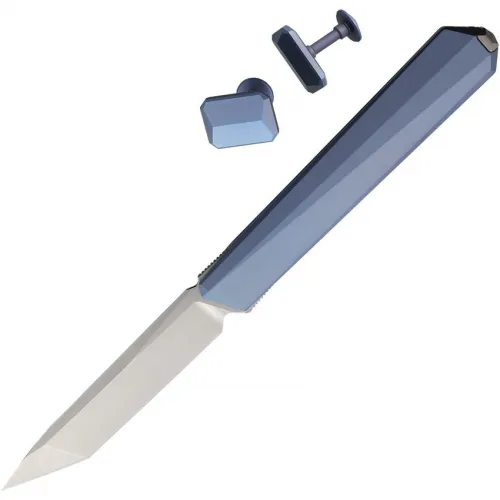 Remette Eligo UK EDC Double Detent Folding Knife with Free Cuff Links - 2.75" M390 Tanto Blade Blue Titanium Handle