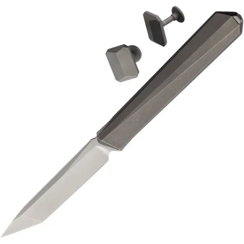 Remette Eligo UK EDC Double Detent Folding Knife with Free Cuff Links - 2.75" M390 Tanto Blade Grey Titanium Handle