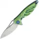 Rike Knife Hummingbird Miniature Keychain Folding Knife - 1.57" Rose Damasteel Blade Green Anodized Titanium Handle Kydex Neck Sheath Cyclaire Knives and Tools