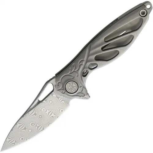 Rike Knife Hummingbird Miniature Keychain Folding Knife - 1.57" Rose Damasteel Blade Satin Finish Titanium Handle Kydex Neck Sheath