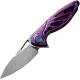 Rike Knife Mini Frame Lock Folding Knife - 1.5" Rose Damascus Blade Purple Anodized Titanium Handle Cyclaire Knives and Tools