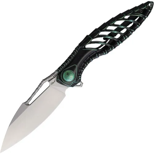 Rike Knives Thor 6 Framelock Folding Knife - 3.25" Bohler M390 Blade Black and Green Titanium Handle