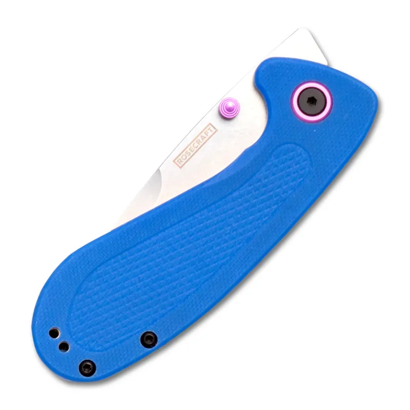 RoseCraft Blades Pocket Monster Folding Knife Blue G10 Handle Cyclaire Knives and Tools