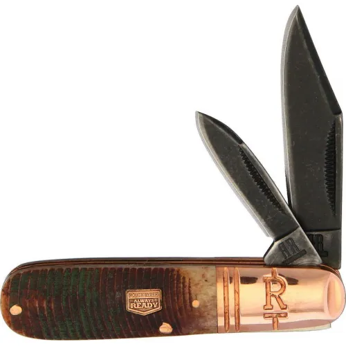 Rough Ryder UK EDC Backwood Barlow Folding Knife - 2 Black Finish Blade Amber Sawcut Bone Handle