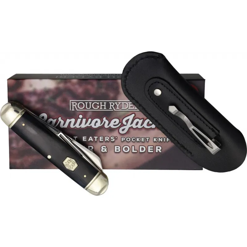 Rough Ryder Carnivore Jack 2 Pocket Knife - Dual Blade Black Bone Handle Cyclaire Knives and Tools