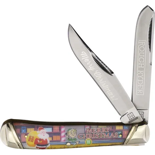 Rough Ryder Dual Blade Merry Christmas Trapper Knife 