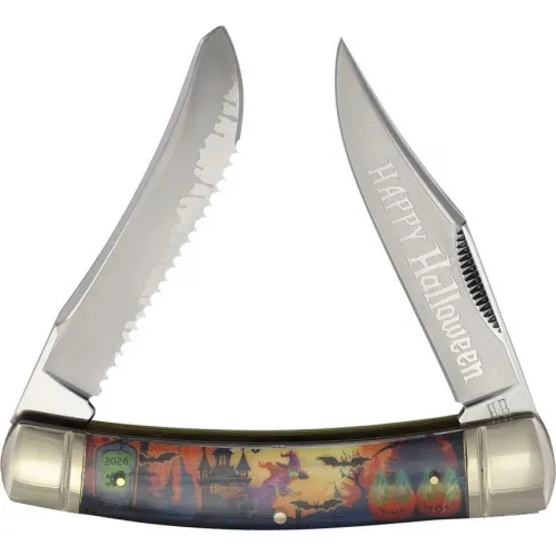 Rough Ryder Halloween Moose Dual Blade Folding Knife - 3.54" Blades Glow In The Dark Handle