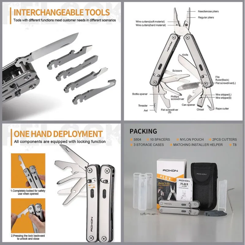 Roxon Flex Modular Multi Tool - 9 Pre-Installed Tools with 19 Functions Cyclaire Knives and Tools