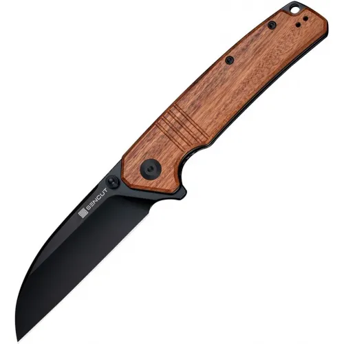 Sencut Knives Awassi Folding Knife - 3.5" Black Stainless Steel Sheepsfoot Blade Brown Wood Handle