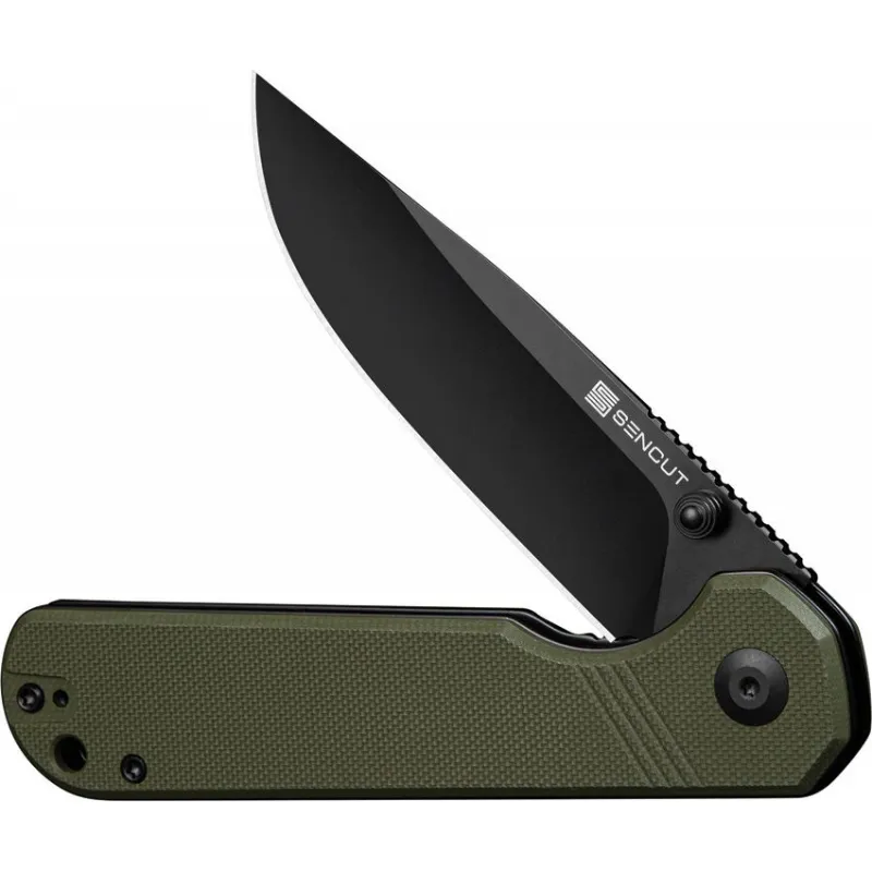 Sencut Knives Aetheris Folding Knife - 3.63" Black Stainless Steel Blade OD Green G10 Handle Cyclaire Knives and Tools
