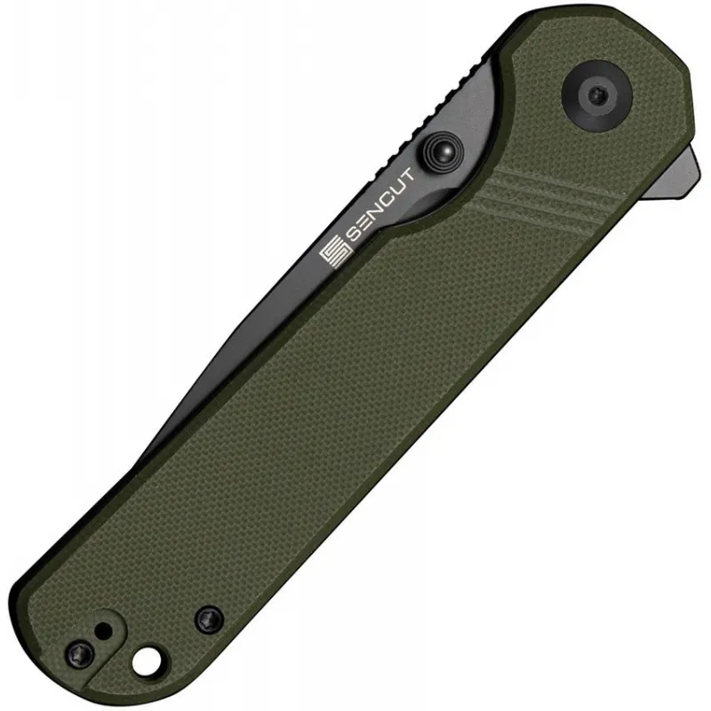 Sencut Knives Aetheris Folding Knife - 3.63" Black Stainless Steel Blade OD Green G10 Handle Cyclaire Knives and Tools