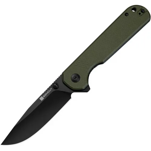 Sencut Knives Aetheris Folding Knife - 3.63" Black Stainless Steel Blade OD Green G10 Handle
