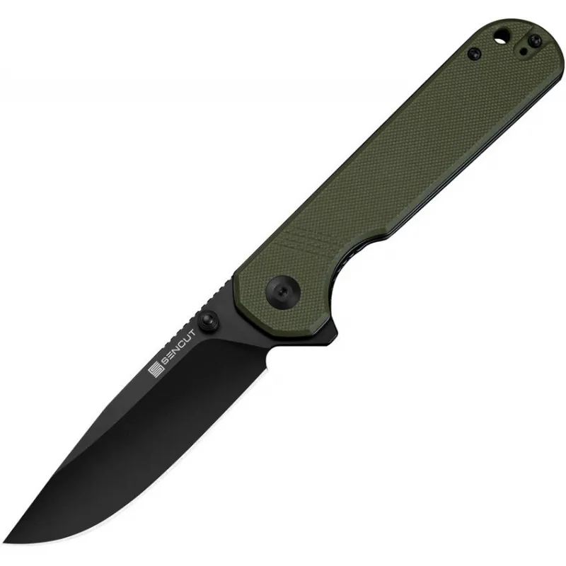 Sencut Knives Aetheris Folding Knife - 3.63" Black Stainless Steel Blade OD Green G10 Handle Cyclaire Knives and Tools