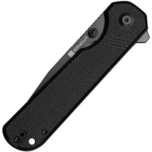 Sencut Knives Aetheris Folding Knife - 3.63" Black Stainless Steel Blade Black Canvas Micarta Handle