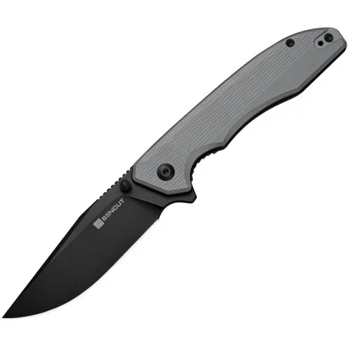 Sencut Knives Sylor Liner Lock Folding Knife - 3.35" Black D2 Tool Steel Clip Point Blade Grey G10 Handle