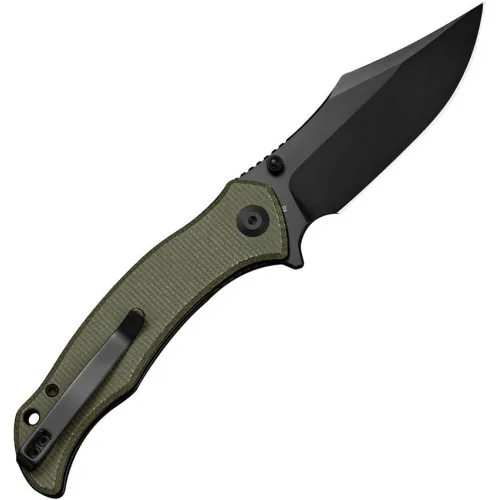 Sencut Knives Tauron Folding Knife - 3.5" Black D2 Tool Steel Blade Olive Green Canvas Micarta Handle
