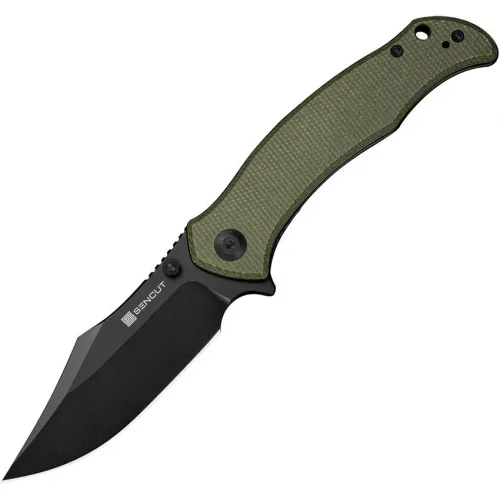 Sencut Knives Tauron Folding Knife - 3.5" Black D2 Tool Steel Blade Olive Green Canvas Micarta Handle