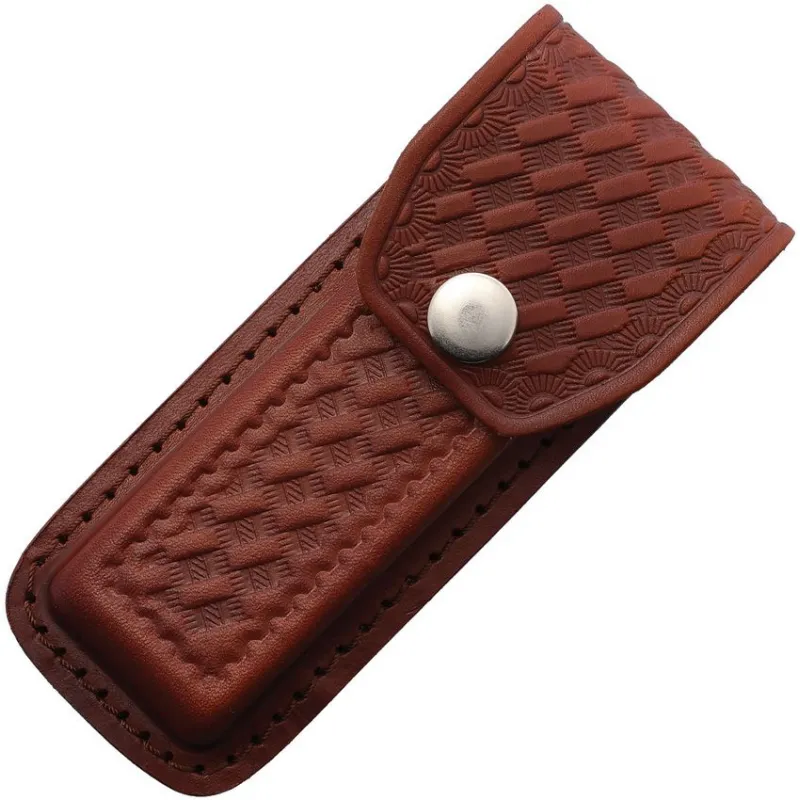 Basket Weave Texture Brown Leather Belt Sheath for Folding Knives up to 5" Cyclaire Knives and Tools