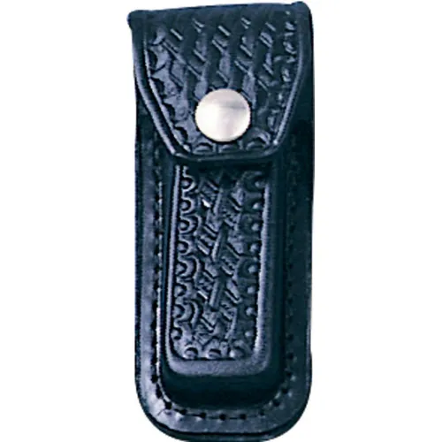 Basket Weave Texture Black Leather Belt Sheath for Folding Knives up to 5.25"