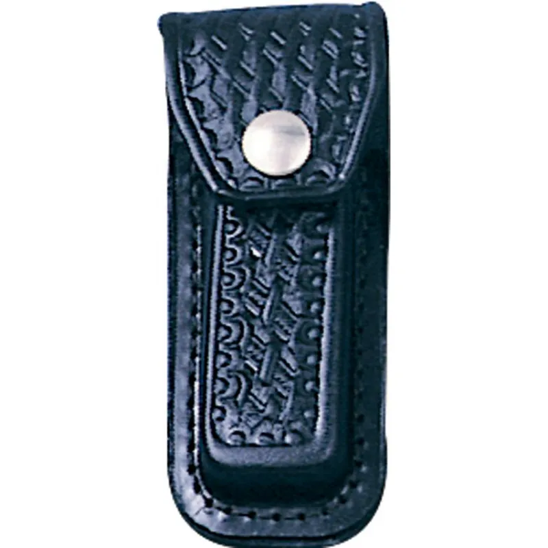 Basket Weave Texture Black Leather Belt Sheath for Folding Knives up to 4" Cyclaire Knives and Tools