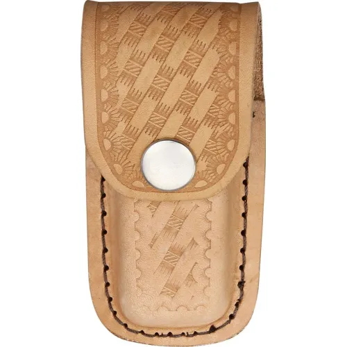Basket Weave Texture Natural Leather Belt Sheath for Folding Knives up to 3.5"