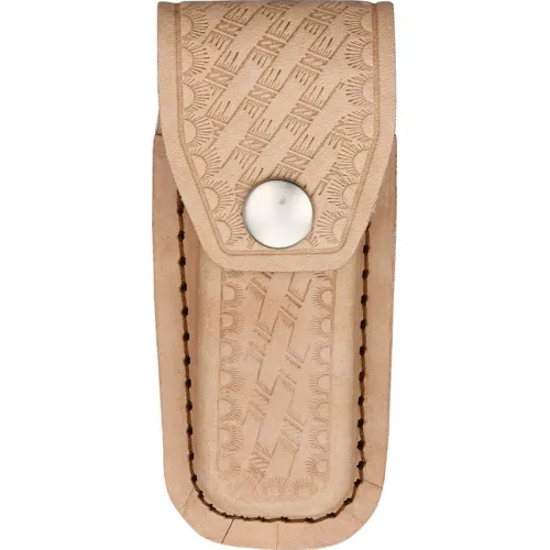 Basket Weave Texture Natural Leather Belt Sheath for Folding Knives up to 4"