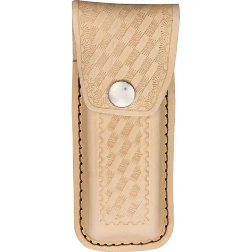 Basket Weave Texture Natural Leather Belt Sheath for Folding Knives up to 5.25"