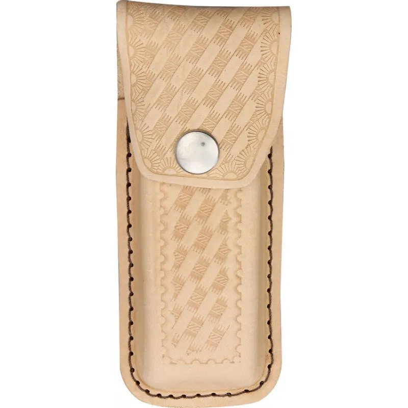 Basket Weave Texture Natural Leather Belt Sheath for Folding Knives up to 5.25" Cyclaire Knives and Tools