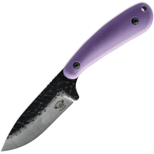 Skallywag Tactical Fireside Fixed Blade Knife - 2.75" Hammered 420 Stainless Steel Blade Purple Handle