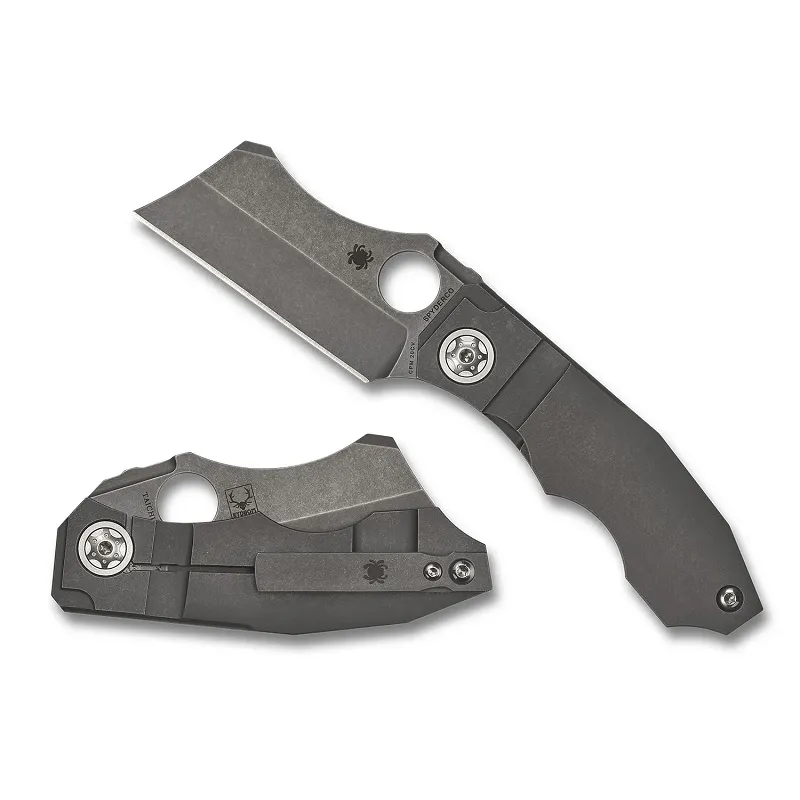 Spyderco Stovepipe Folding Knife - 2.78" CPM-20CV Dark Stonewashed Cleaver Blade Dark Titanium Handle Cyclaire Knives and Tools