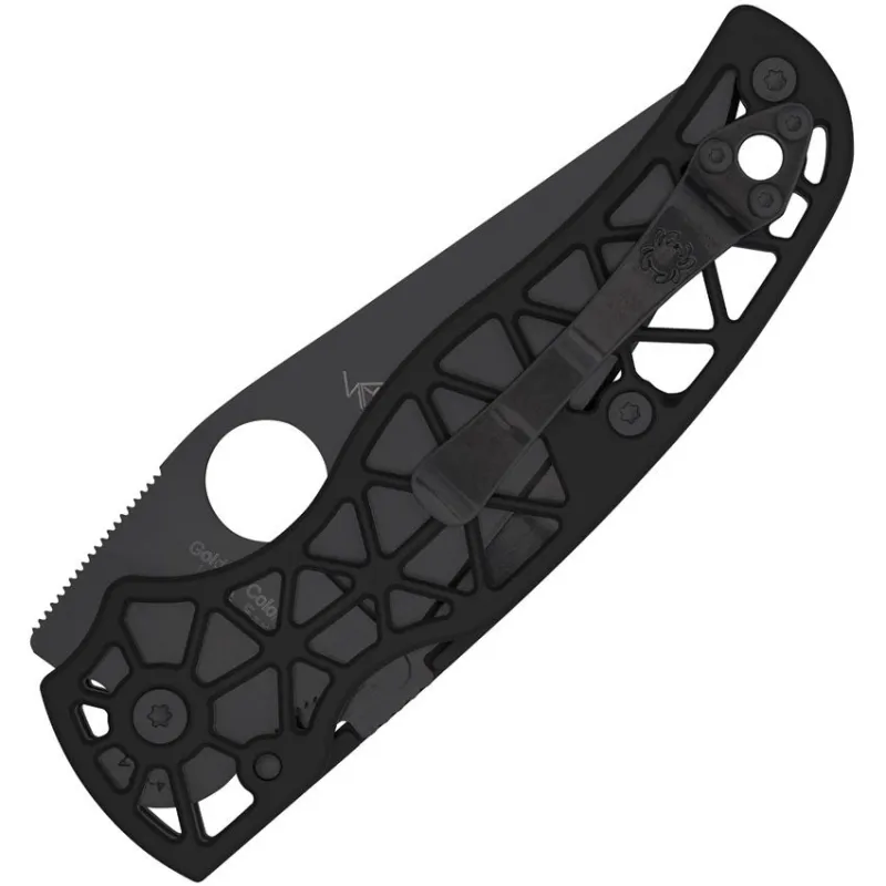 Spyderco Edgerati Compression Lock Folding Knife - 3.57" CPM-S30V Black DLC Plain Blade Black Skeletonized Aluminum Handle Cyclaire Knives and Tools