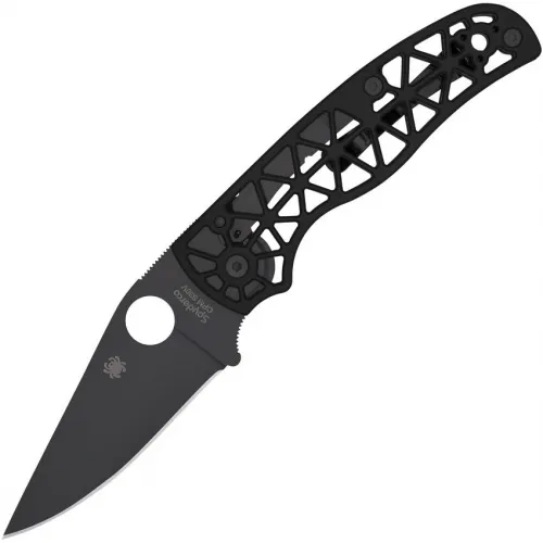Spyderco Edgerati Compression Lock Folding Knife - 3.57" CPM-S30V Black DLC Plain Blade Black Skeletonized Aluminum Handle