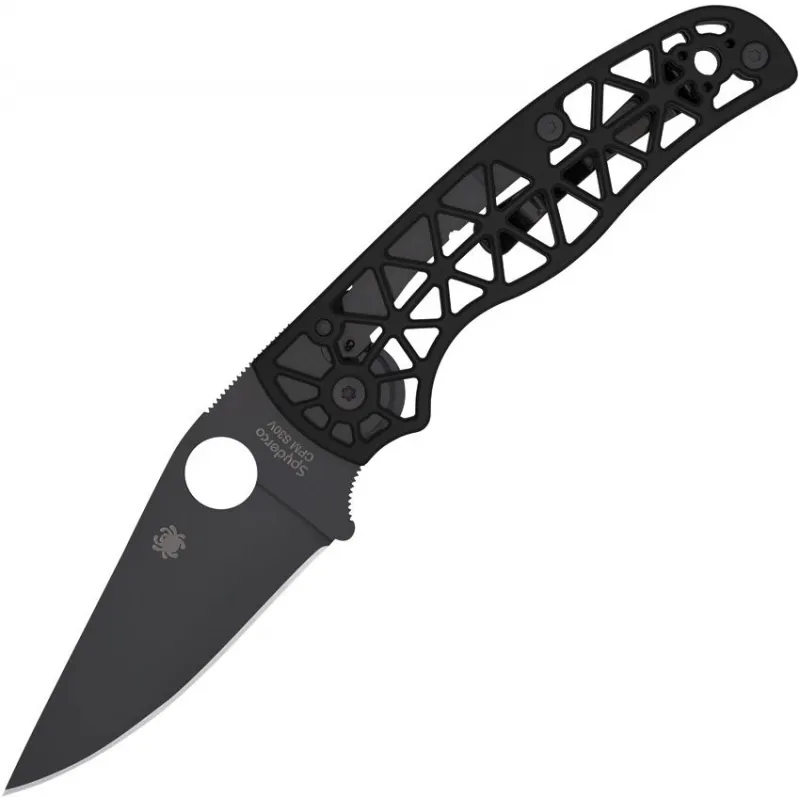 Spyderco Edgerati Compression Lock Folding Knife - 3.57" CPM-S30V Black DLC Plain Blade Black Skeletonized Aluminum Handle Cyclaire Knives and Tools