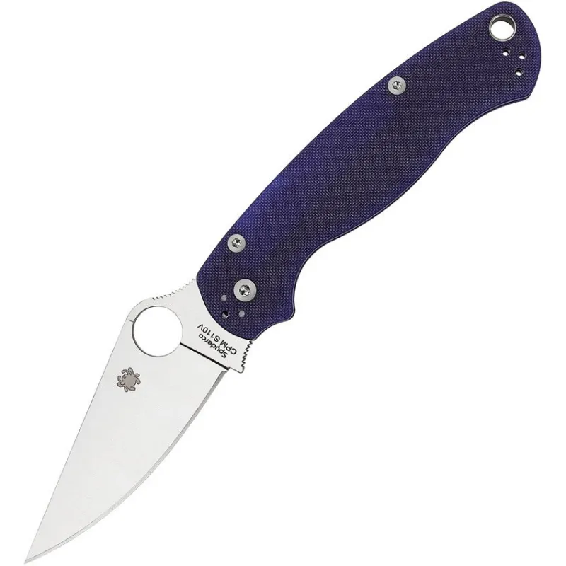 Spyderco Paramilitary 2 Folding Knife - 3.45" CPM-S110V Satin Plain Blade Blue G10 Handle Cyclaire Knives and Tools