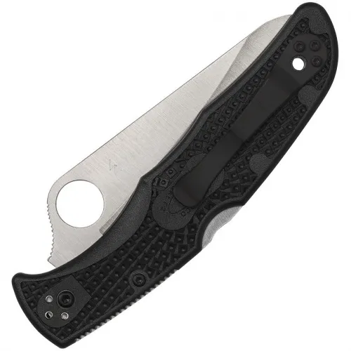 Spyderco Pacific Salt Folding Knife 3.78" H1 Satin Serrated Blade, Black FRN Handle