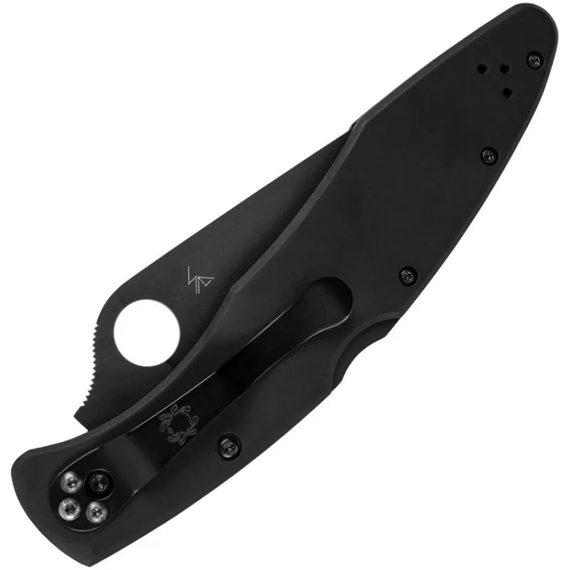 Spyderco Police Folding Knife - 4.2" VG-10 Black TiCN Plain Blade Black Stainless Steel Handle Cyclaire Knives and Tools