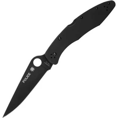 Spyderco Police Folding Knife - 4.2" VG-10 Black TiCN Plain Blade Black Stainless Steel Handle