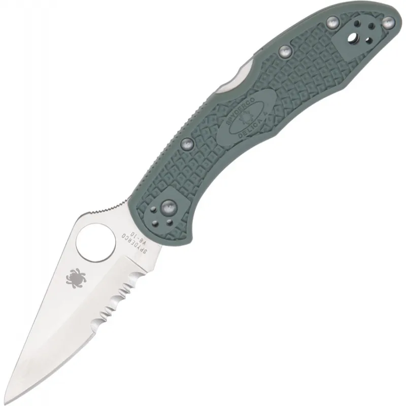 Spyderco Delica 4 Folding Knife - 2.9" VG-10 Part Serrated Blade Foliage Green FRN Handle Cyclaire Knives and Tools