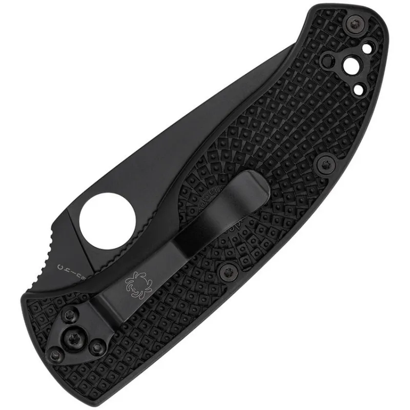 Spyderco LW Tenacious Folding Knife - 3.39" 8Cr13MoV Black Part Serrated Stainless Steel Plain Blade Black Handle Cyclaire Knives and Tools