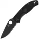 Spyderco LW Tenacious Folding Knife - 3.39" 8Cr13MoV Black Part Serrated Stainless Steel Plain Blade Black Handle Cyclaire Knives and Tools