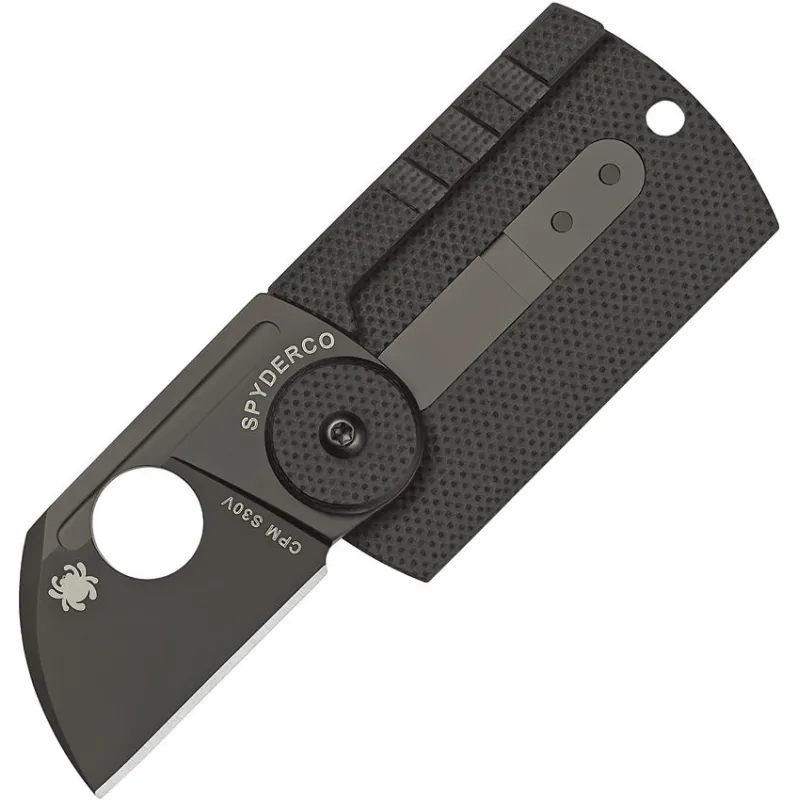 Spyderco Dog Tag UK EDC Folding Knife - 1.25" Black Titanium Carbonitrie Coated CPM-S30V Blade Black Carbon Fibre Handle Cyclaire Knives and Tools