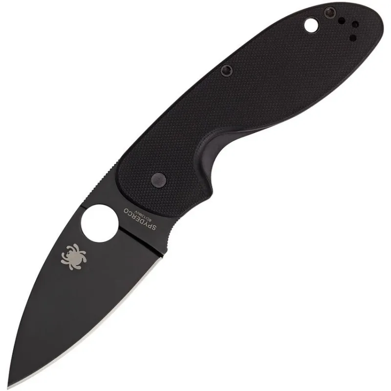 Spyderco Efficient Folding Knife - 3" Black Coated 8Cr13Mov Stainless Steel Blade Black G10 Handle Cyclaire Knives and Tools