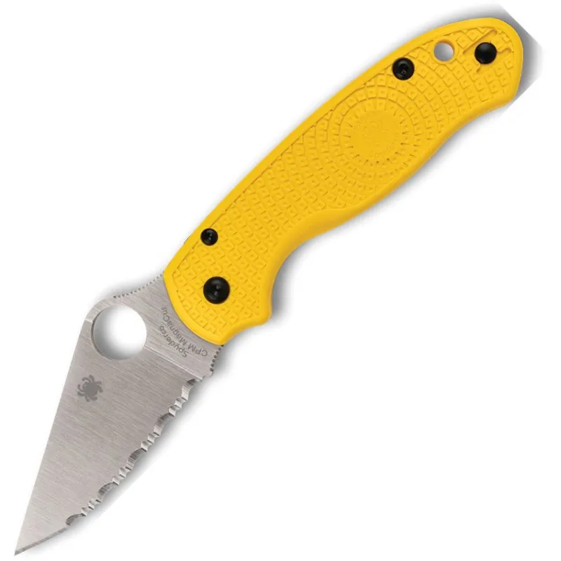Spyderco Paramilitary 3 Salt Lightweight Folding Knife - 2.92" CPM-MagnaCut Serrated Blade Yellow FRN Handle Cyclaire Knives and Tools