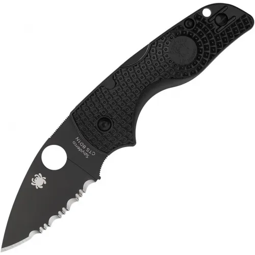 Spyderco Lil' Native Folding Knife - 2.38" Serrated CTS-BD1 Black DLC Coated Blade Black Textured FRN Handle