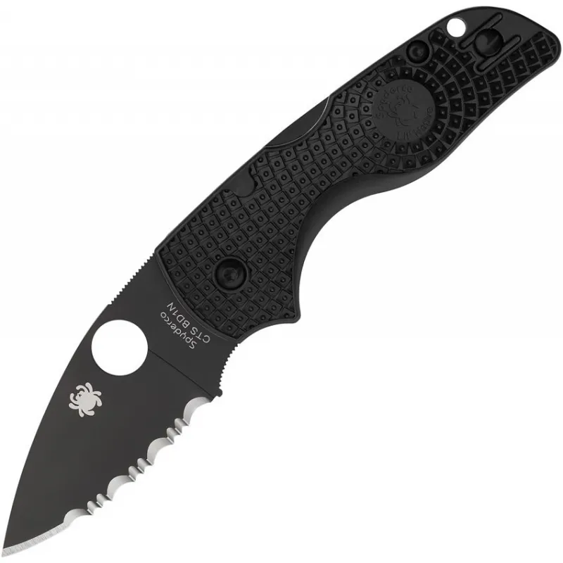 Spyderco Lil' Native Folding Knife - 2.38" Serrated CTS-BD1 Black DLC Coated Blade Black Textured FRN Handle Cyclaire Knives and Tools