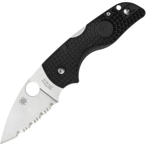 Spyderco Lil' Native Folding Knife - 2.38" Serrated CTS-BD1 Blade Black Textured FRN Handle